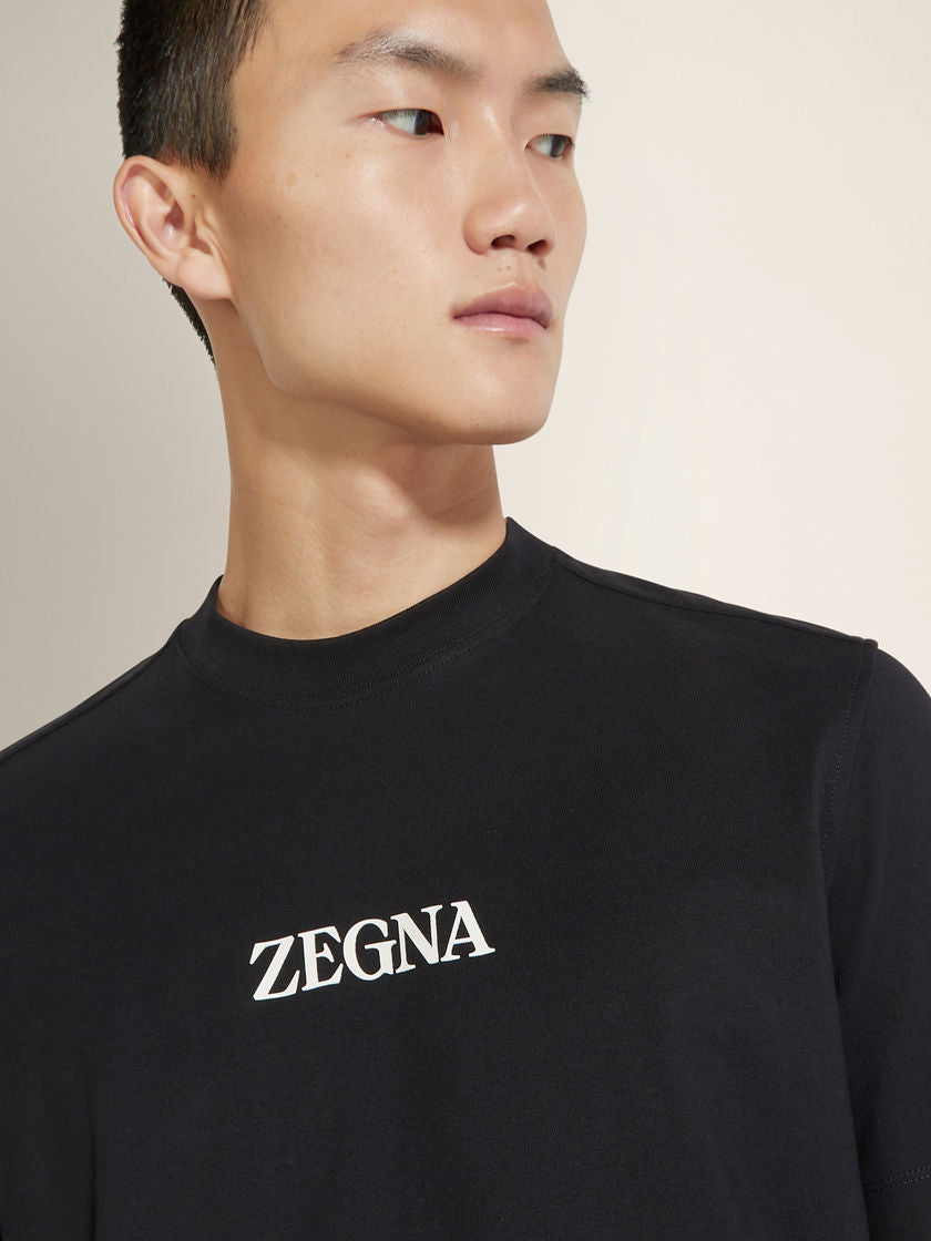 ZEGNA BLACK PRINTED T-SHIRT
