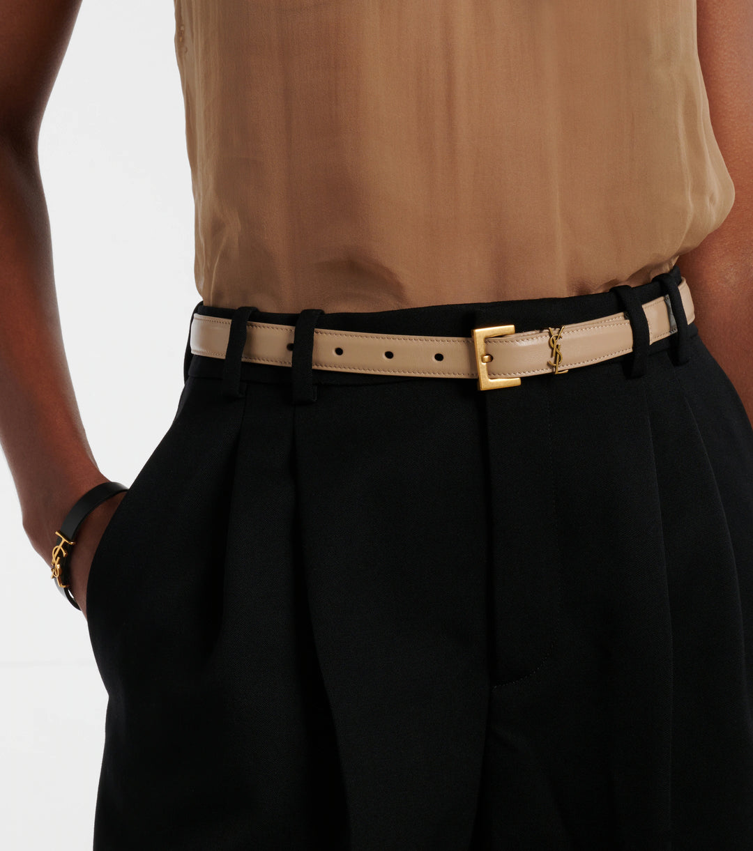 YSL CASSANDRE SLIM LEATHER BELT