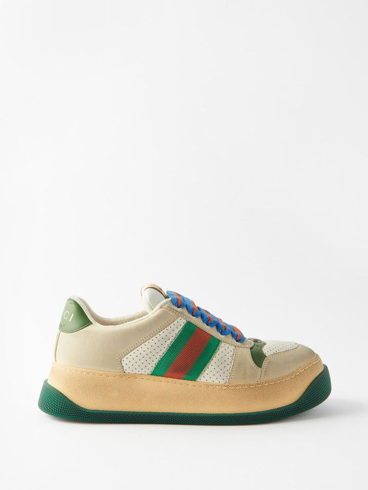 GUCCI WEB-STRIPE LEATHER TRAINERS