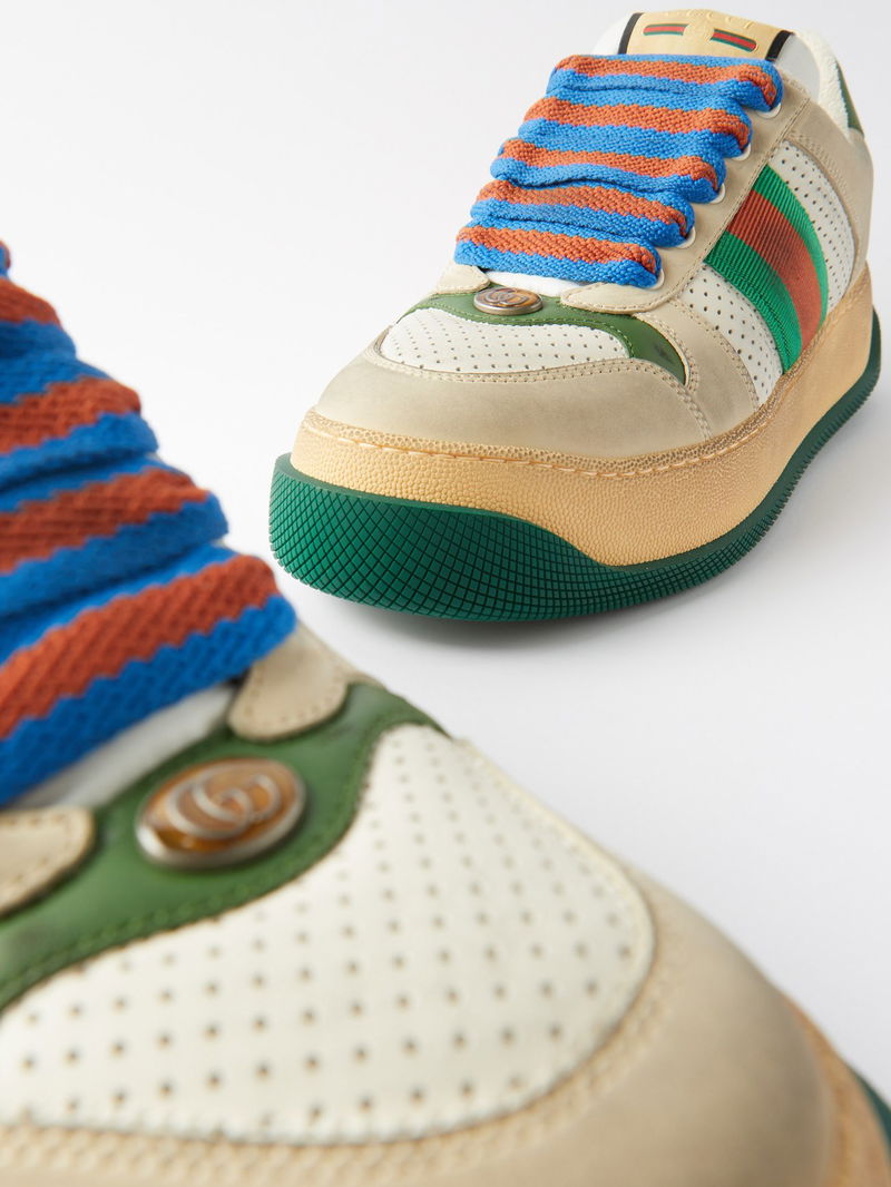 GUCCI WEB-STRIPE LEATHER TRAINERS