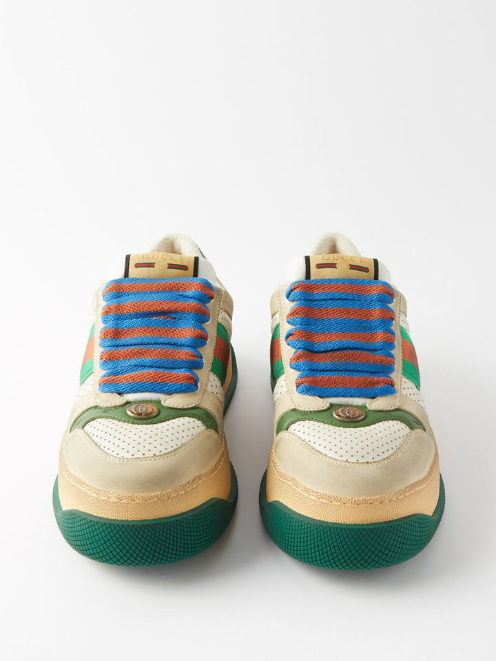 GUCCI WEB-STRIPE LEATHER TRAINERS