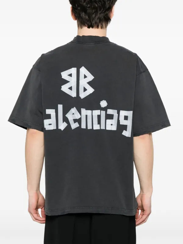 BALENCIAGA WHITE PRINT BLACK T-SHIRT