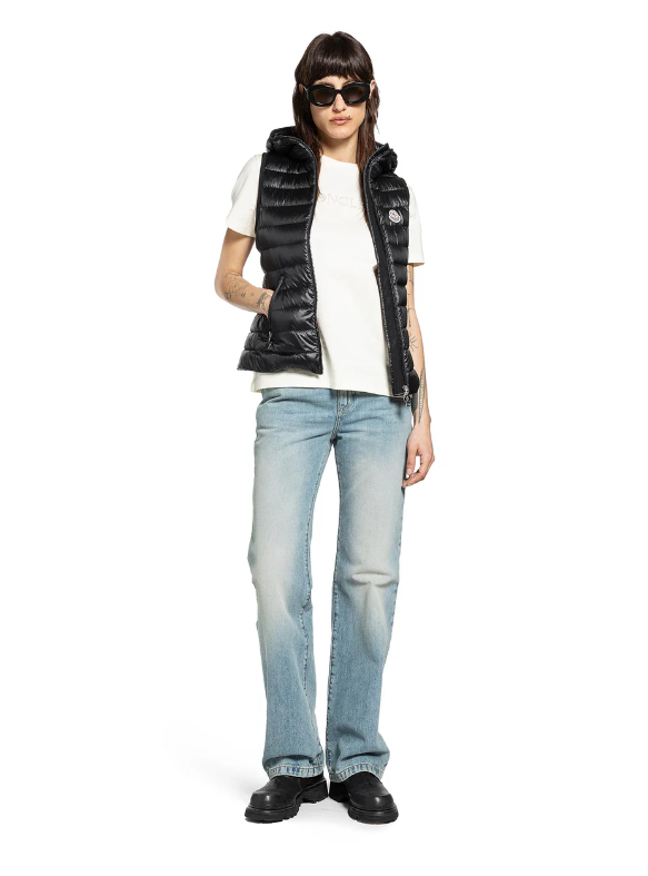 MONCLER WOMEN BLACK VEST HOODED